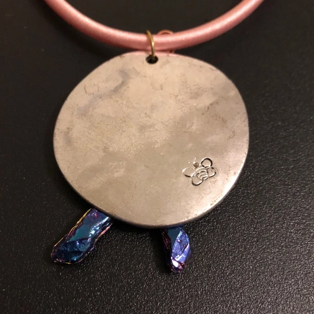 Handcrafted Moon & Faux Crystal Pendant Necklace in Pink